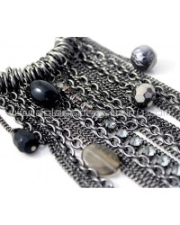 Gunmetal Crystal Tassels Necklace 